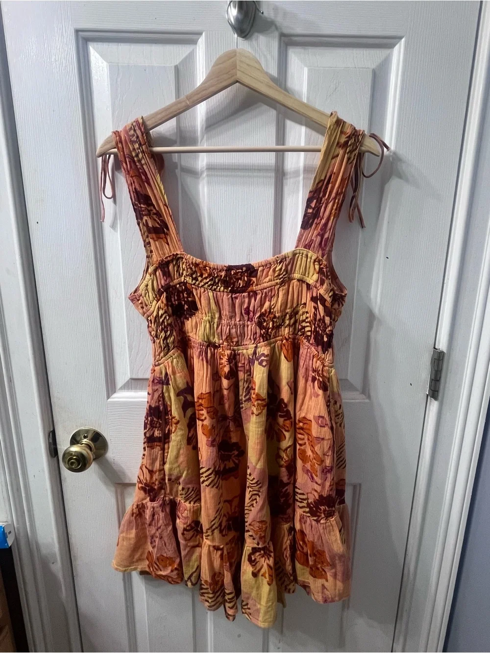 Free People Peach Floral Vernon Mini Dress Size Medium NWT